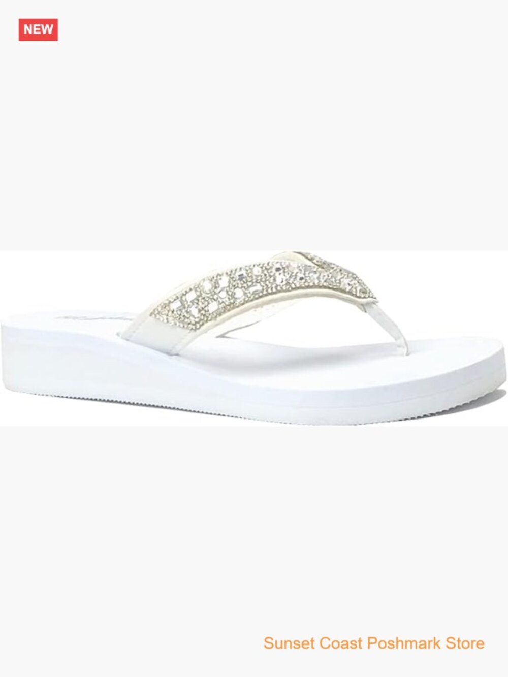 Rhinestone T-Strap Wedge Sandals Platform Flip Flops Jewel Sandals